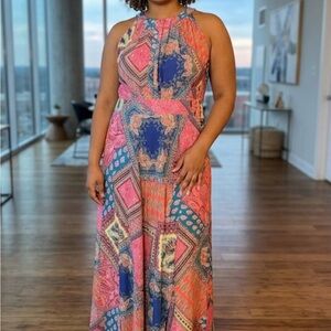 Eliza J Pink and Blue Geometric Maxi Dress